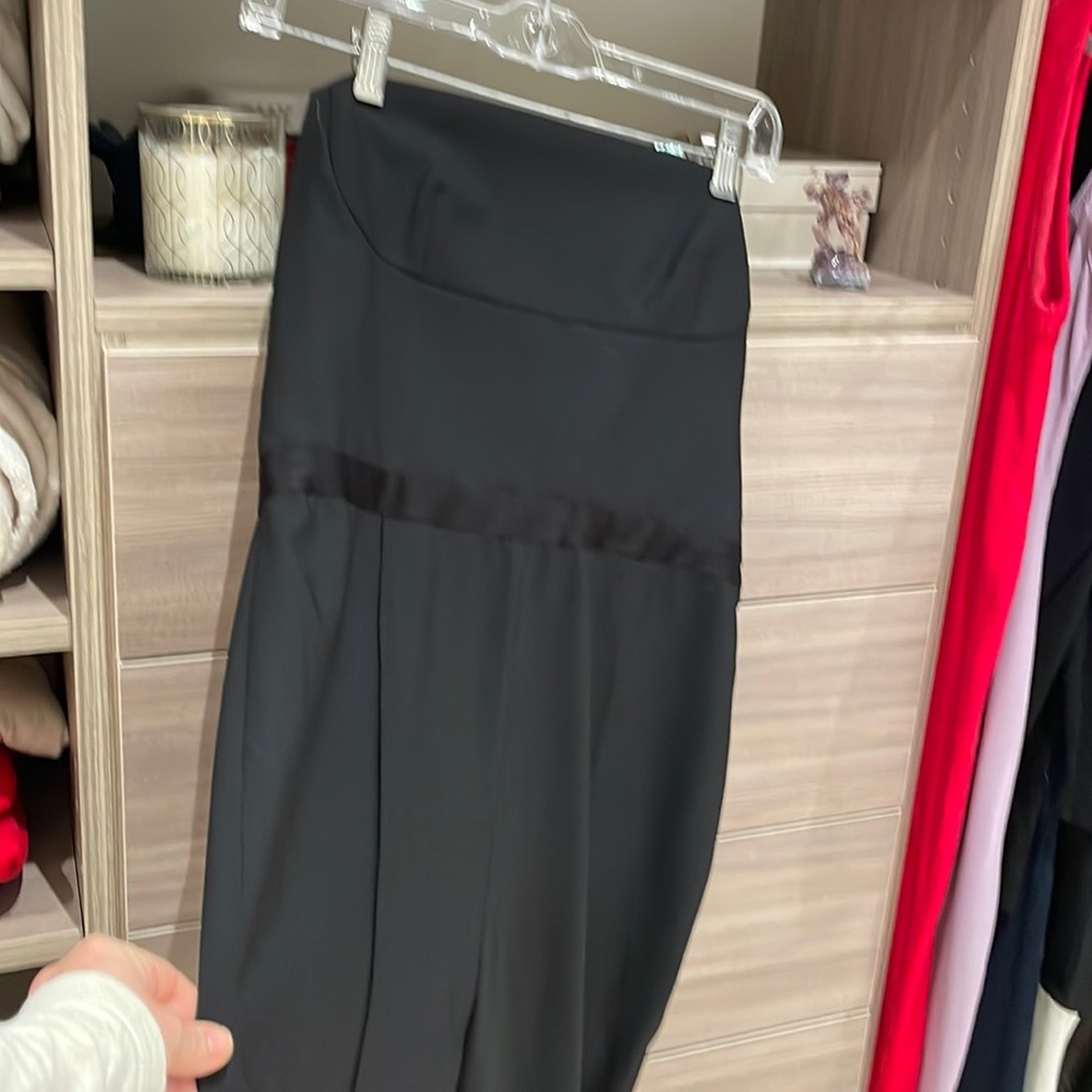 Diane von Furstenberg black with tuxedo stripe strapless jumpsuit.